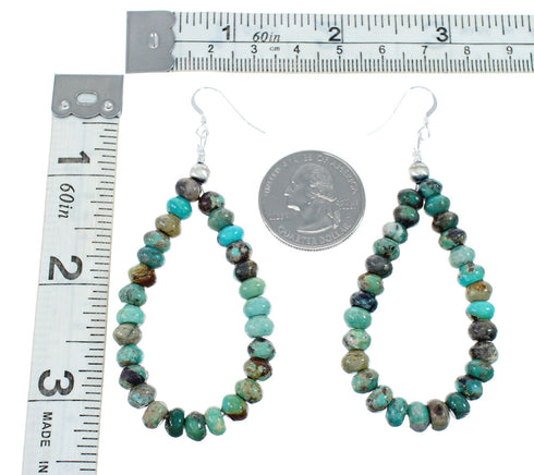 Navajo Turquoise Bead Sterling Silver Hook Dangle Earrings AX129504